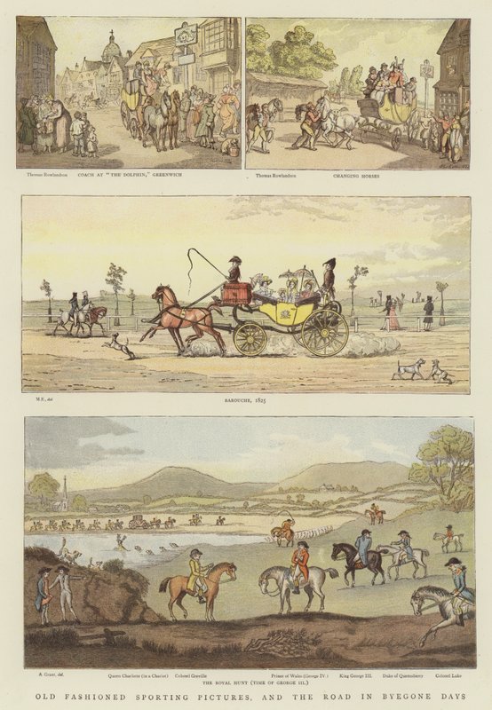 Gammeldags sportsbilleder og vejen i de gamle dage (chromolitho) af Thomas Rowlandson