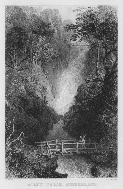 Airey Force, Cumberland (gravering) af Thomas (after) Allom