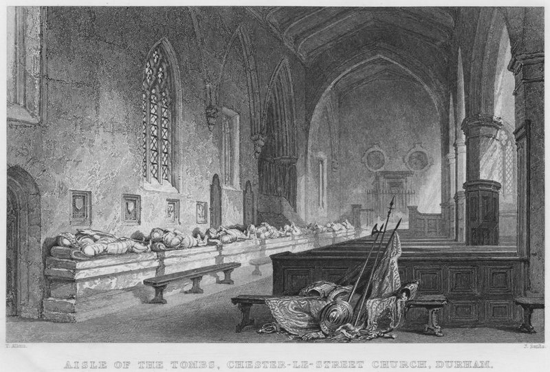 Aisle of the Tombs, Chester-Le-Street Church, Durham (gravering) af Thomas (after) Allom