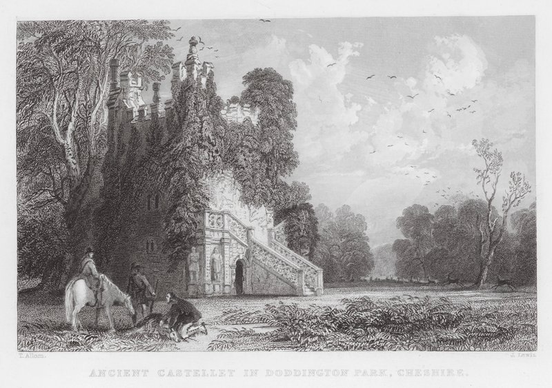 Ancient Castellet i Doddington Park, Cheshire (gravering) af Thomas (after) Allom