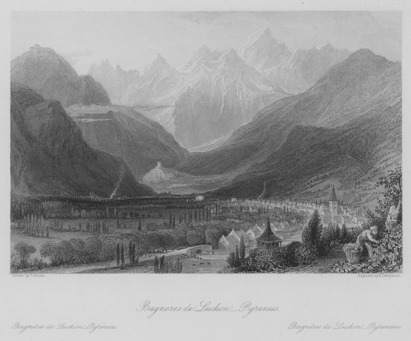 Bagneres de Luchon, Pyrenæerne (gravering) af Thomas (after) Allom