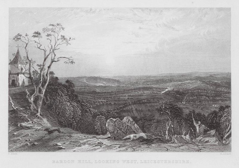 Bardon Hill, ser mod vest, Leicestershire (gravering) af Thomas (after) Allom