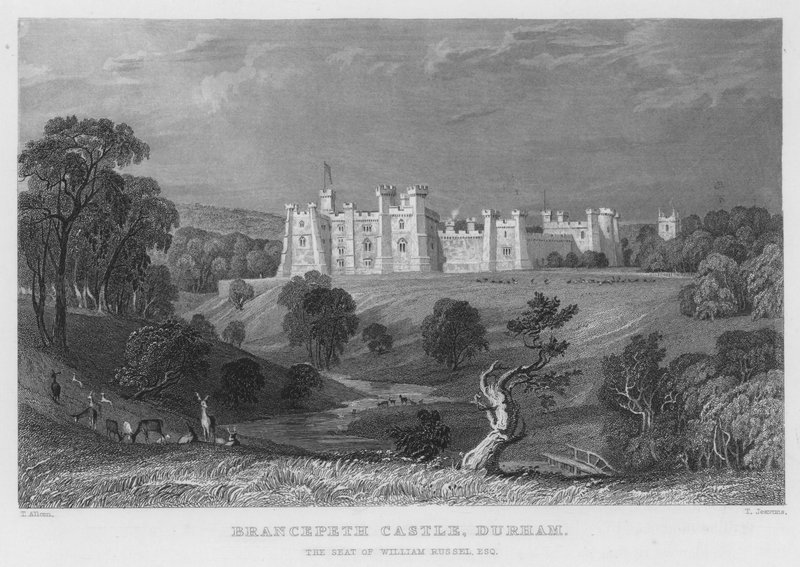 Brancepeth Castle, Durham, sæde for William Russel (gravering) af Thomas (after) Allom
