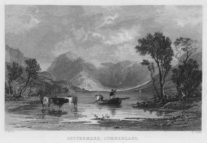 Buttermere, Cumberland (gravering) af Thomas (after) Allom