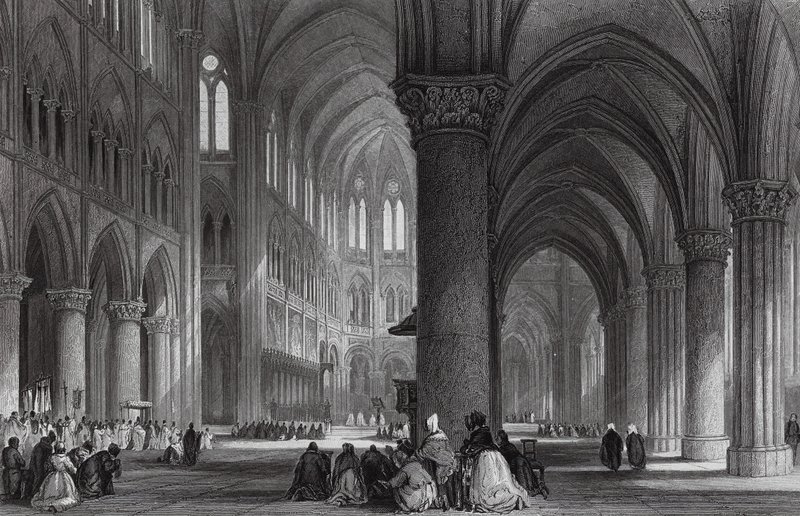 Katedralen Notre Dame, Paris (kobberstik) af Thomas (after) Allom