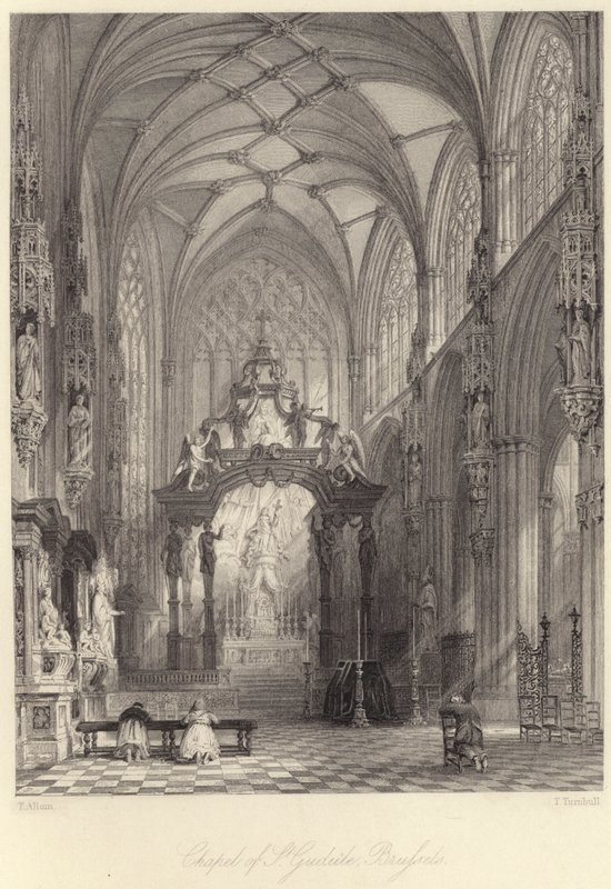 St Gudula Kapel, Bruxelles (gravering) af Thomas (after) Allom