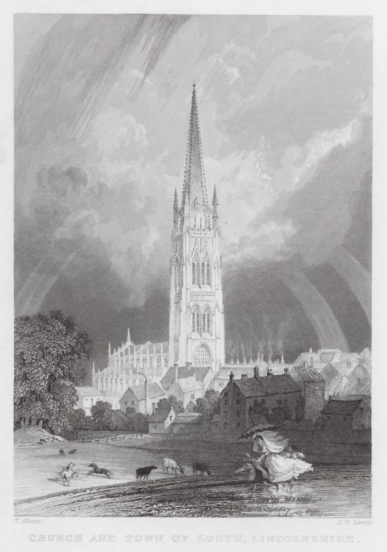 Kirke og by i Louth, Lincolnshire (gravering) af Thomas (after) Allom