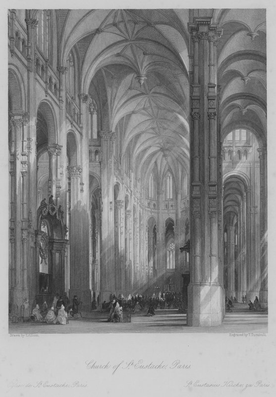 Church of St Eustache, Paris (gravering) af Thomas (after) Allom