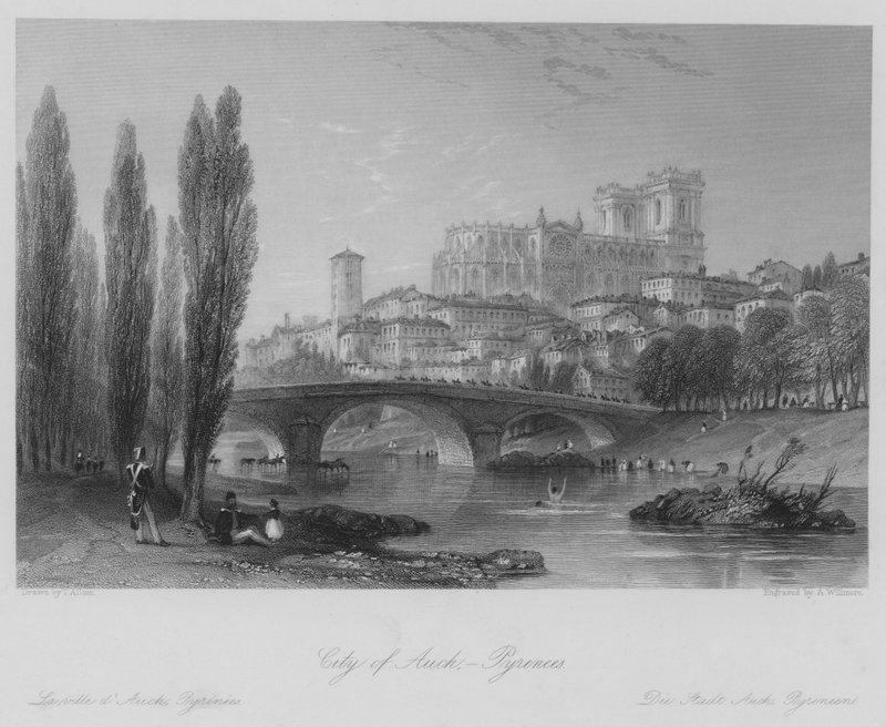 Byen Auch, Pyrenæerne (gravering) af Thomas (after) Allom