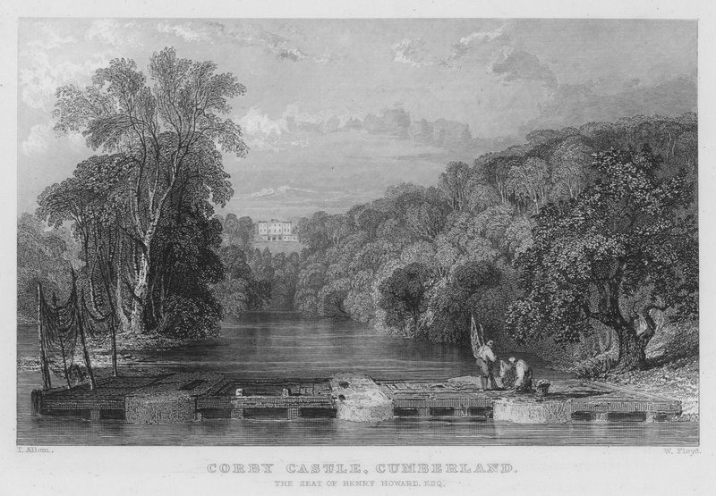 Corby Castle, Cumberland, sæde for Henry Howard (gravering) af Thomas (after) Allom