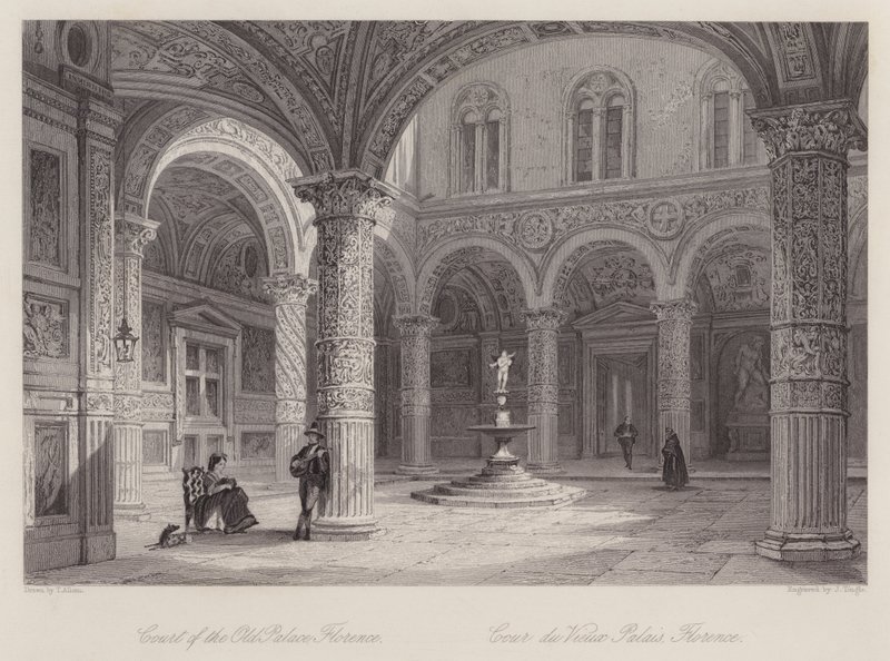 Court of the Old Palace, Firenze (gravering) af Thomas (after) Allom