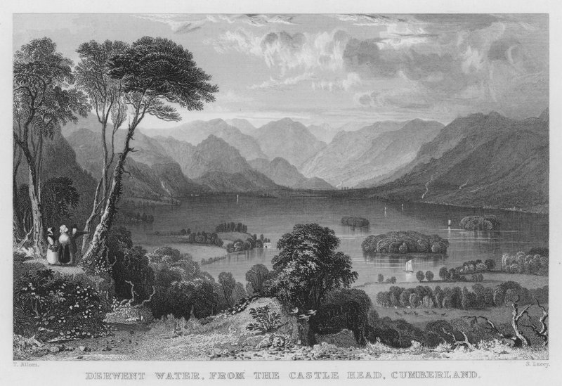 Derwent Water, fra Castle Head, Cumberland (gravering) af Thomas (after) Allom