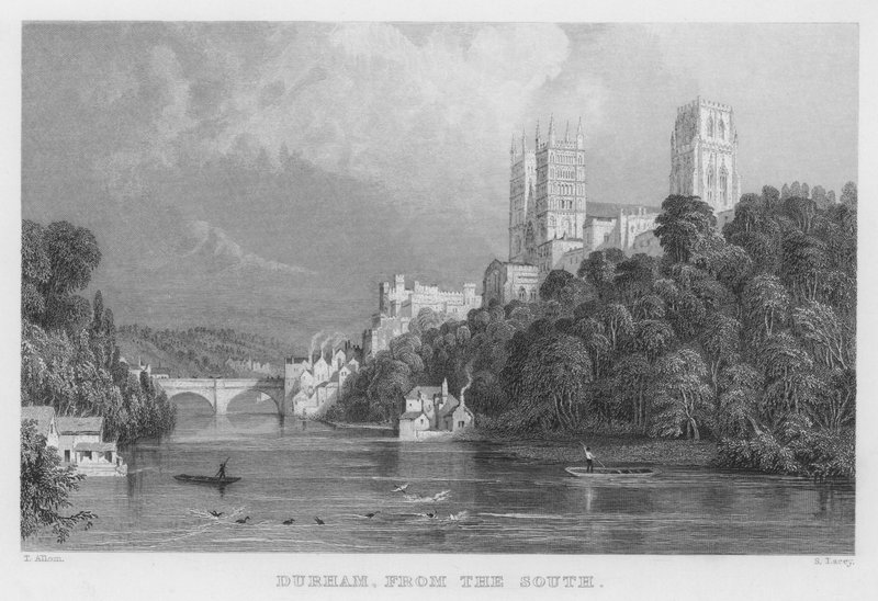 Durham, fra syd (gravering) af Thomas (after) Allom