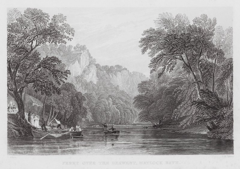 Færge over Derwent, Matlock Bath (gravering) af Thomas (after) Allom