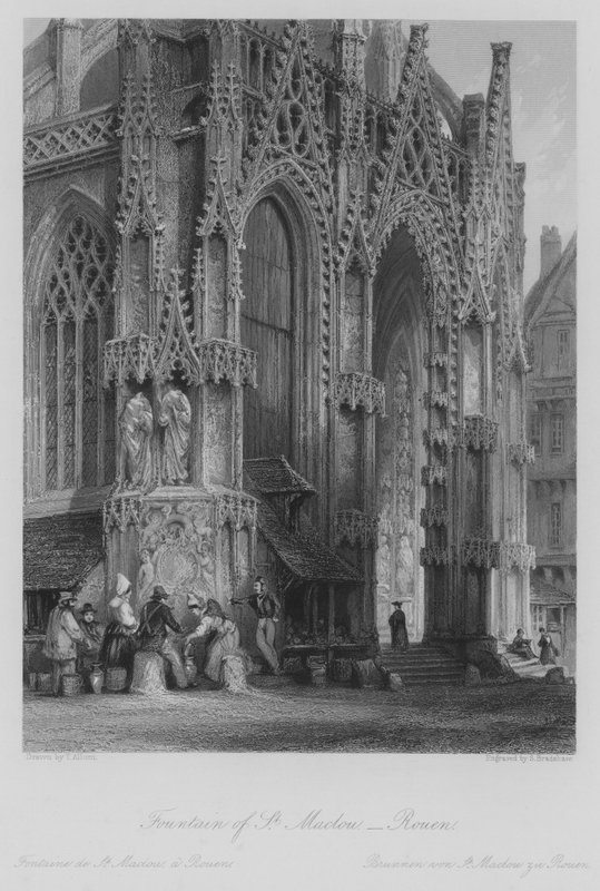 Fountain of St Maclou, Rouen (gravering) af Thomas (after) Allom