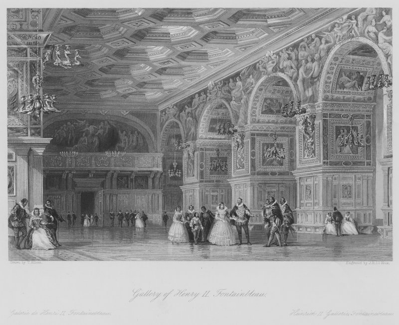 Galleri for Henrik II, Fontainbleau (gravering) af Thomas (after) Allom