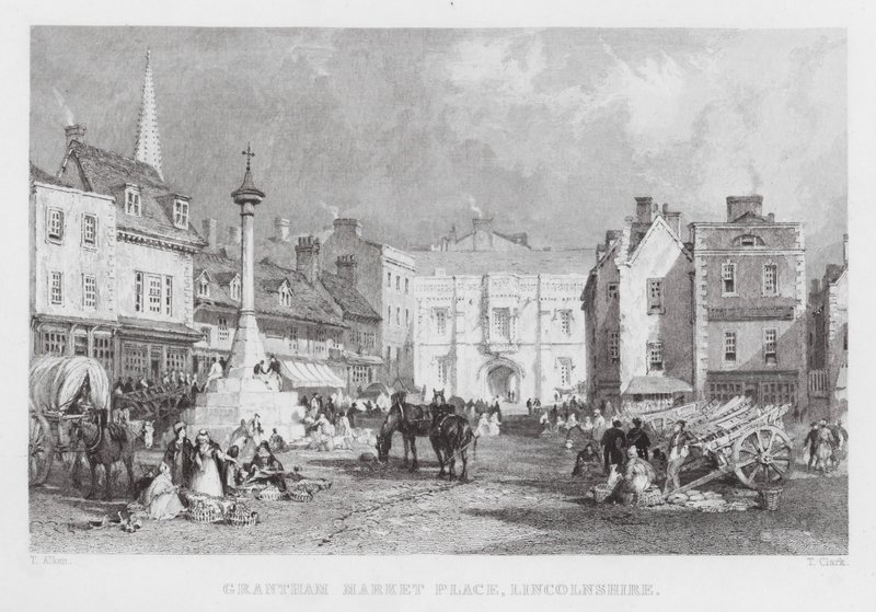 Grantham Market Place, Lincolnshire (gravering) af Thomas (after) Allom