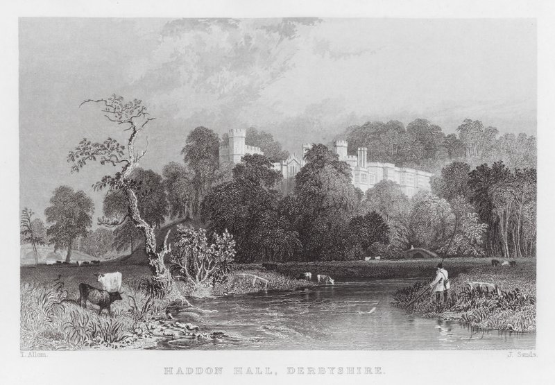Haddon Hall, Derbyshire (gravering) af Thomas (after) Allom