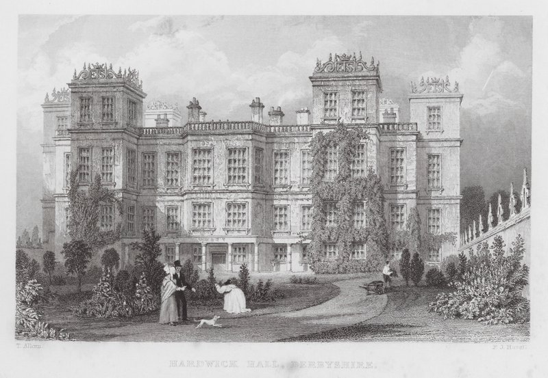 Hardwick Hall, Derbyshire (gravering) af Thomas (after) Allom