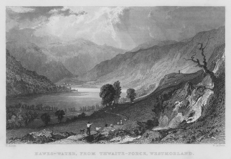 Hawes-Water, fra Thwaite-Force, Westmorland (gravering) af Thomas (after) Allom