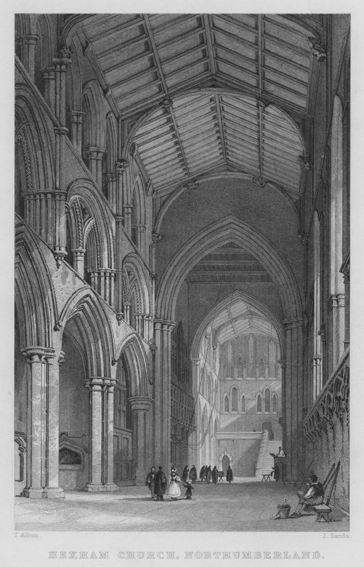 Hexham Church, Northumberland (gravering) af Thomas (after) Allom