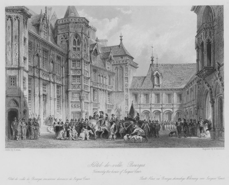 Hotel-de-ville, Bourges, tidligere Jacques Coeurs hus (gravering) af Thomas (after) Allom