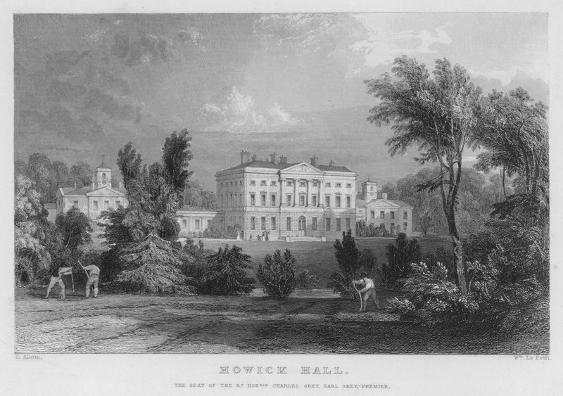 Howick Hall, sæde for Charles Grey, Earl Grey, Premier (gravering) af Thomas (after) Allom