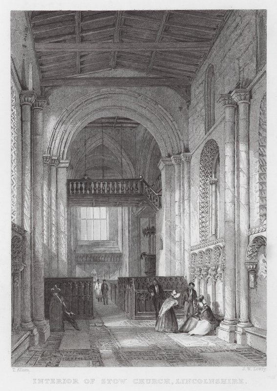 Interiør af Stow Church, Lincolnshire (gravering) af Thomas (after) Allom
