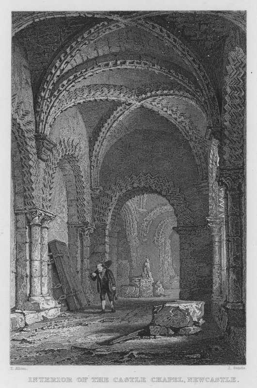 Interiør af Castle Chapel, Newcastle (gravering) af Thomas (after) Allom