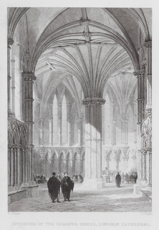 Interiør af Chapter House, Lincoln Cathedral (gravering) af Thomas (after) Allom