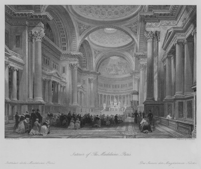 Interiør af Madeleine, Paris (gravering) af Thomas (after) Allom