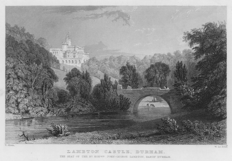 Lambton Castle, Durham, sæde for John-George Lambton, Baron Durham (gravering) af Thomas (after) Allom