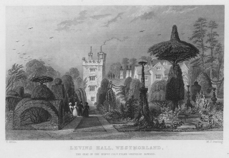 Levins Hall, Westmorland, sæde for Fulke-Greville Howard (gravering) af Thomas (after) Allom