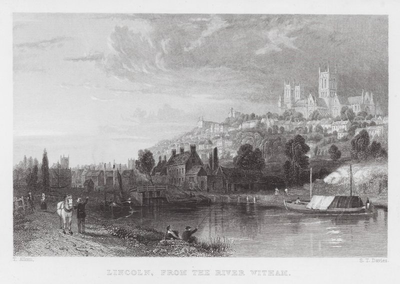 Lincoln, fra floden Witham (gravering) af Thomas (after) Allom