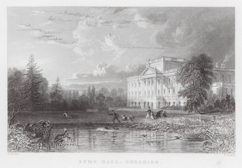 Lyme Hall, Cheshire (gravering) af Thomas (after) Allom