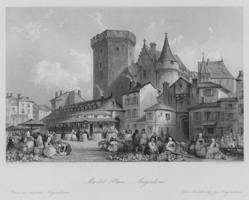 Market Place, Angouleme (gravering) af Thomas (after) Allom