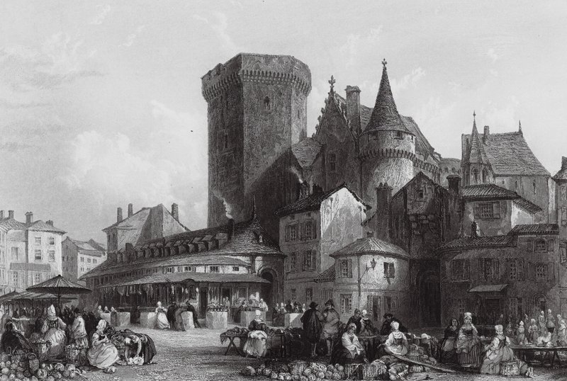 Markedspladsen, Angouleme (kobberstik) af Thomas (after) Allom