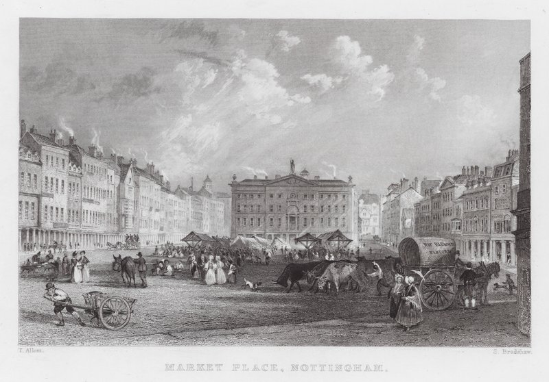 Market Place, Nottingham (gravering) af Thomas (after) Allom