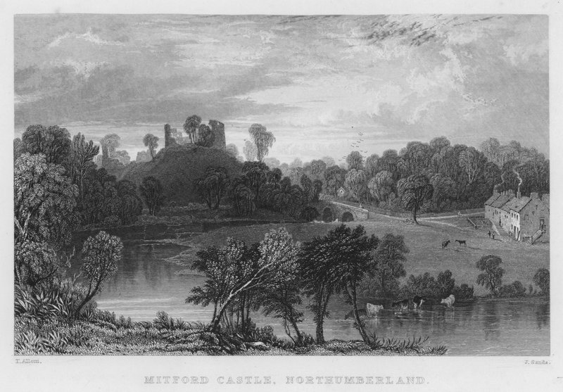 Mitford Castle, Northumberland (gravering) af Thomas (after) Allom