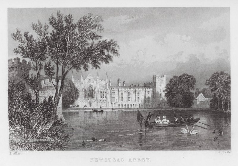 Newstead Abbey (gravering) af Thomas (after) Allom