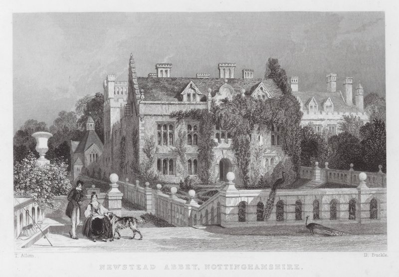 Newstead Abbey, Nottinghamshire (gravering) af Thomas (after) Allom