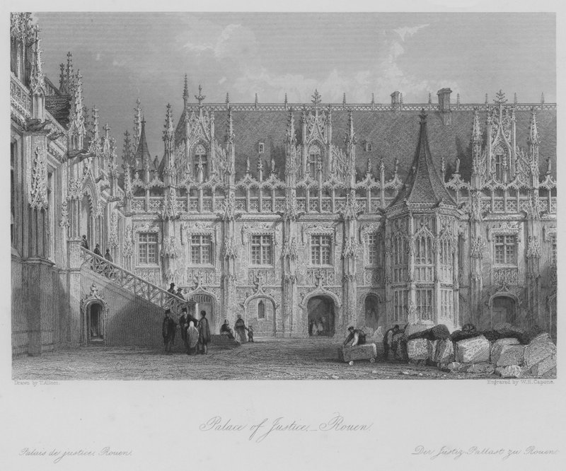 Justice Palace, Rouen (gravering) af Thomas (after) Allom