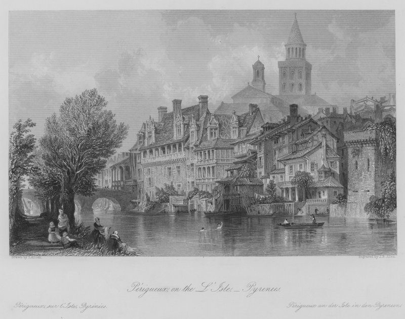 Perigueux, på Isle, Pyrenæerne (gravering) af Thomas (after) Allom
