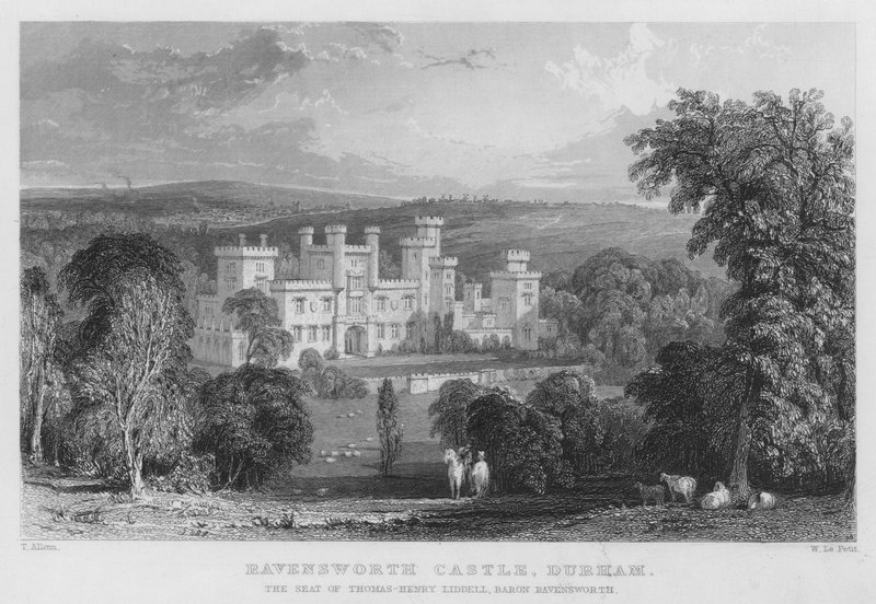 Ravensworth Castle, Durham, sæde for Thomas-Henry Liddell, Baron Ravensworth (gravering) af Thomas (after) Allom