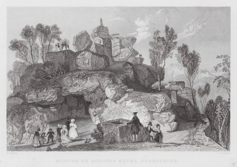 Rooter eller Roo-tor Rocks, Derbyshire (gravering) af Thomas (after) Allom