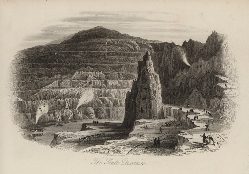 Skiferbrud, Bethesda, North Wales (gravering) af Thomas (after) Allom