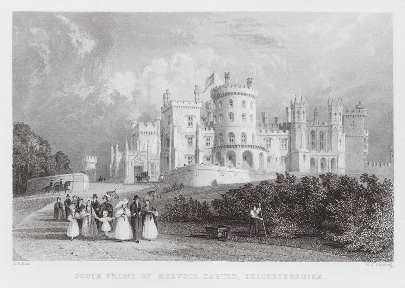 Sydfronten af Belvoir Castle, Leicestershire (gravering) af Thomas (after) Allom