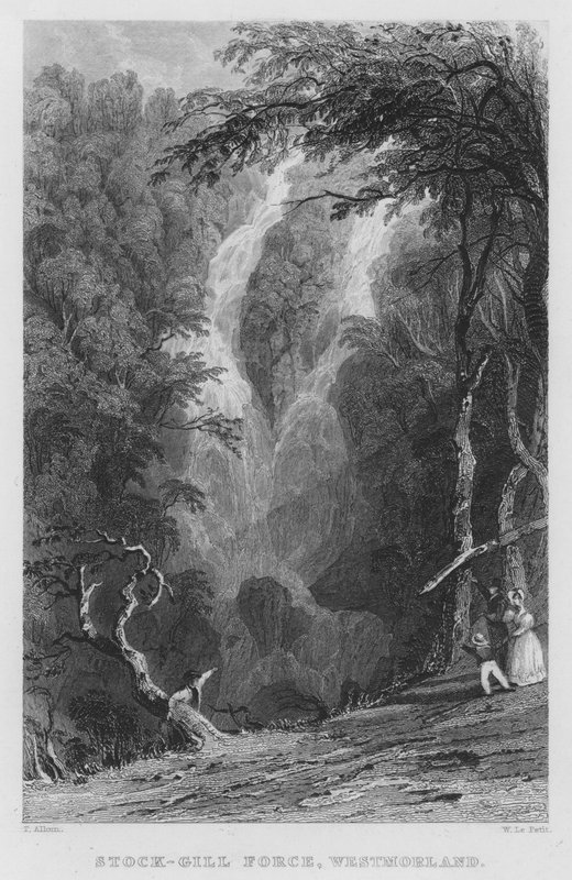 Stock-Gill Force, Westmorland (gravering) af Thomas (after) Allom
