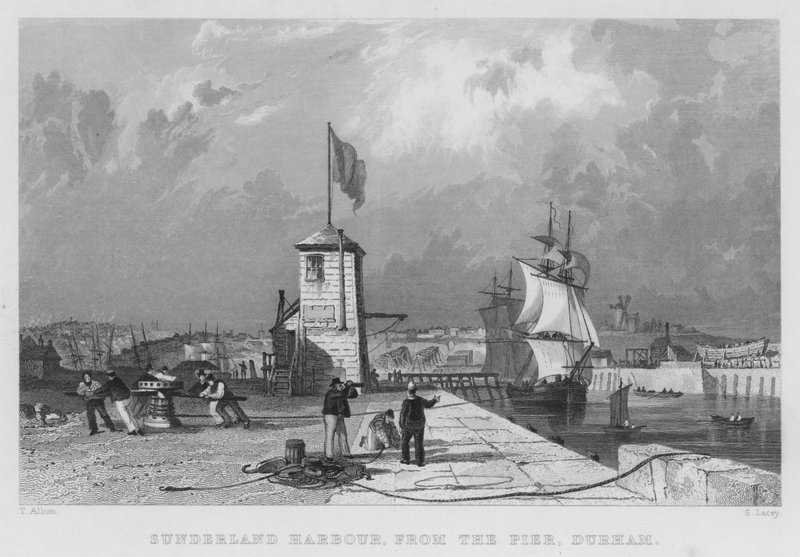 Sunderland Harbour, fra molen, Durham (gravering) af Thomas (after) Allom