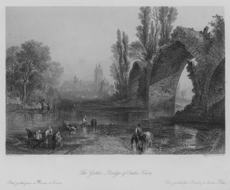 Eudes gotiske bro, Tours (gravering) af Thomas (after) Allom